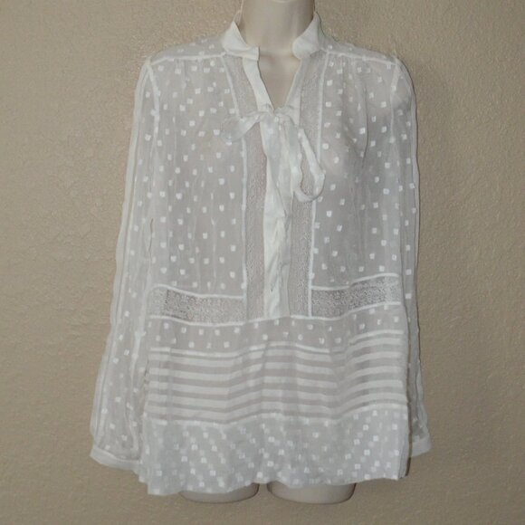 $530 Sz 1 S Zimmermann Off White Sheer Polka Dot Long Sleeve Blouse - Picture 1 of 8